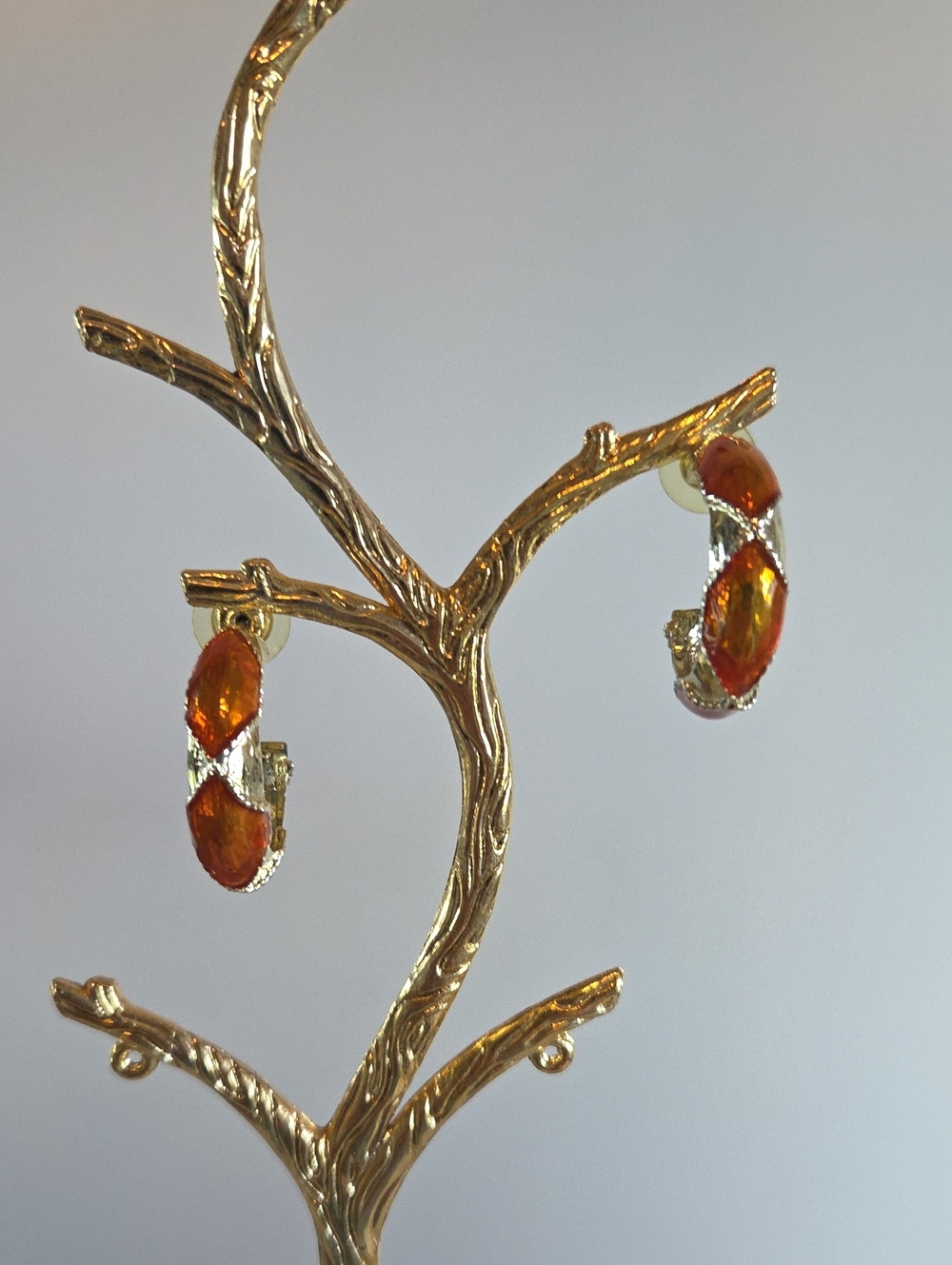 Gold-Tone Orange Crystal Hoop Earrings